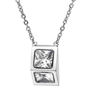 Collier pendentif tendance, géométrique, carré, zircone, ton argent, à porter au quotidien, cadeau - Product Image 1