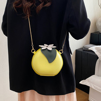 Sac à bandoulière tendance en PU pour femme, motif orange, fermeture éclair, plumes, dessin animé, petit sac carré en forme de fruit