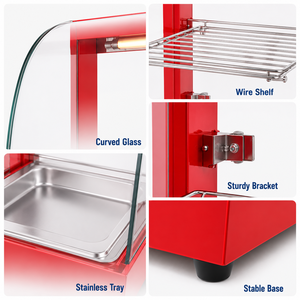 Vitrina Eléctrica Curva con Calefacción, Mostrador Calentador de Alimentos de Acero Inoxidable de 2 Niveles para Snacks, Panadería y Cafetería - Product Image 2