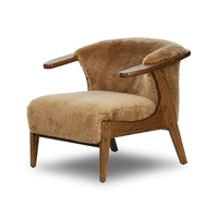 Fauteuil lounge en peau de mouton avec structure en chêne, fauteuil moderne en peau de mouton pour salon, fauteuil d'appoint scandinave pour la maison et l'hôtel