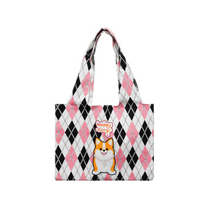 Sac fourre-tout en toile personnalisé Happy Corgi Argyle avec imprimé chien, cadeau pour les amoureux des Corgi, sac d'épicerie réutilisable - Product Image 1