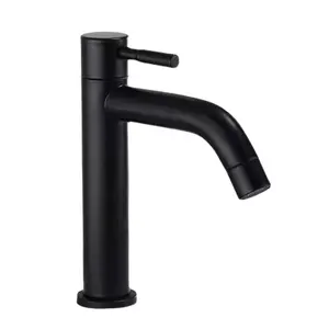 Grifo de acero inoxidable para tocador de baño, grifería de agua pequeña y alta, color negro, productos en oferta