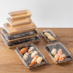 Pour LOKYO gros japonais biodégradable Kraft papier <span class=keywords><strong>plateau</strong></span> couvercle jetable restauration à emporter Sushi <span class=keywords><strong>plateau</strong></span> en relief conception à mâcher - Product Image 4