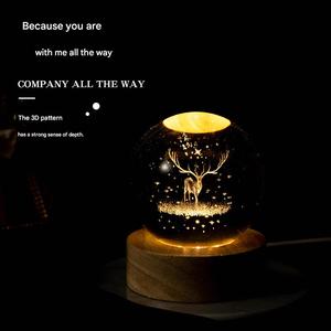 Lampe de Nuit LED USB en Cristal et Bois, Forme Boule, Planète 3D, Lune, Décoration Maison, Vente en Gros pour Cadeaux, Festivals, Mariages, Pâques - Product Image 4