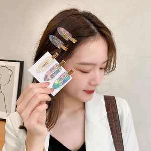 Horquillas de acetato sin rastro de colores nuevos al por mayor, pinza de pelo de PC de aleación de metal plana personalizada a la moda para niñas, tabla de colores - Product Image 4