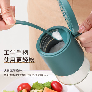 Tarro de especias de vidrio transparente con asa, tapa abatible, a prueba de humedad, para condimentos sólidos, uso doméstico - Product Image 2