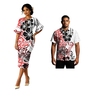 Nuevas llegadas: Conjuntos de pareja, camisas casuales de playa para hombre, vestidos tribales para mujer, trajes de pareja con estampado de hibisco hawaiano. - Product Image 5