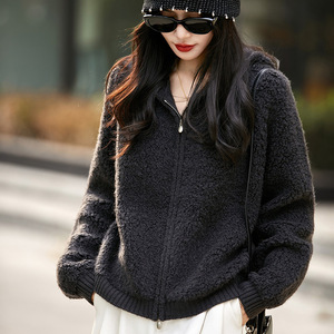 Nuovo Cardigan Invernale in Pura Lana con Cappuccio, Zip e Maniche Lunghe per Donna, Morbido e <span class=keywords><strong>Caldo</strong></span> - Product Image 1