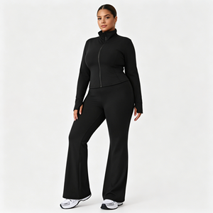 Conjunto Deportivo de Tallas Grandes para Mujer, Otoño e Invierno, Chaqueta Ajustada con Cuello Alto, Pantalones Acampanados de Alta Elasticidad que Levantan la Cadera, <span class=keywords><strong>Traje</strong></span> de Fitness - Product Image 2