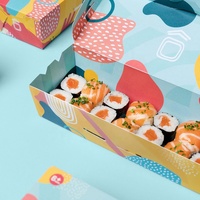 Boîte à emporter à sushi en papier jetable de luxe rectangulaire à couvercle rabattable de grande capacité personnalisée