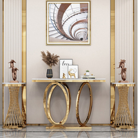 Console de couloir étroite avec plateau en marbre et structure en métal doré pour hall d'hôtel, appartement - Fournisseur en gros
