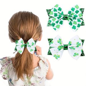 Hecho a mano lentejuelas Hairbow Girls Baby Girl Boutique Irlanda Leafs Glitter Sparkly Hair Bow Clips para decoración de fiestas - Product Image 1