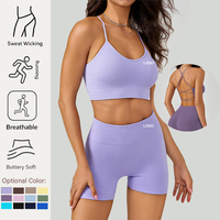Ensemble de yoga pour femme avec débardeur à bretelles fines croisées au dos et soutien-gorge de sport, taille mi-haute, séchage rapide, respirant, taille élastique, en Polyester/Nylon, effet galbe fessier