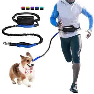 Tali kekang anjing kualitas tinggi bebas genggam tali anjing dengan tas lari Jogging tangan bebas tali anjing dengan sabuk pinggang yang dapat disesuaikan