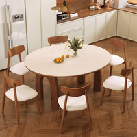 Table à manger extensible en bois massif de style Wabi-Sabi rustique, transformable de ronde à rectangulaire, avec chaises, table polyvalente