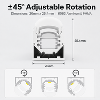 Profil LED réglable CMB PLUS 20x25.4mm en aluminium 6063 avec lentille PMMA 10-90 °   Angle de faisceau pour l'éclairage encastré et suspendu