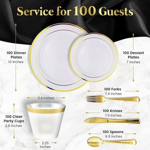 600 Pieces Hot <b>Plastic</b> Party Plates, Heavy Duty Elegant Fancy Disposable Dinnerware for Party Wedding Hotel Restaurant - Product Image 3