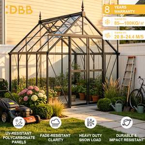 Serre extérieure en plastique à toit pentagonal <span class=keywords><strong>de</strong></span> 8 pieds, <span class=keywords><strong>abri</strong></span> <span class=keywords><strong>de</strong></span> jardinage transparent avec support en aluminium pour la culture des plantes - Product Image 3