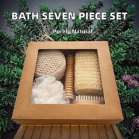 Ensemble cadeau de 6 pièces pour le soin du corps et du bain : Brosse de bain en bois, éponge loofah, boule de bain, tampon exfoliant, pierre ponce – Kit de douche complet