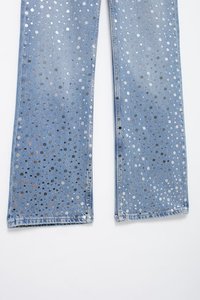 Jeans décontractés pour femmes à sequins, taille haute, coupe droite et large, tendance - Product Image 3