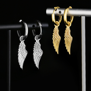 KRKC hip hop <span class=keywords><strong>orecchini</strong></span> del cerchio dei monili delle donne degli uomini di S925 in argento sterling <span class=keywords><strong>orecchini</strong></span> a cerchio con ala di angelo del pendente - Product Image 5