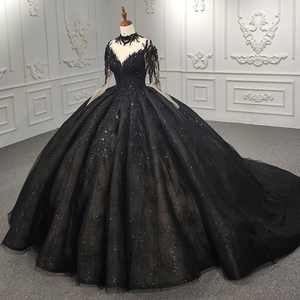 9979 New Sexy Autumn and Winter Sexy <b>Black</b> Gown Long-Sleeved Beading Evening Gown - Product Image 2