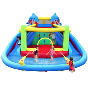 <b>Inflatable</b> Water Slide Bounce <b>House</b> Combo Slide Climbing Wall Obstacles Trampoline Ball Pit Splash Indoor/Outdoor Home School - Product Image 1