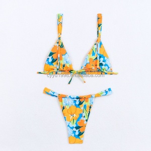 Conjunto de Traje de Baño Personalizado de 1 Pieza, Nuevo Diseño, Top de Bikini Halter con Escote Profundo en V y Estampado Sólido/de Puntos/Floral, Antibacteriano, de Secado Rápido - Product Image 4
