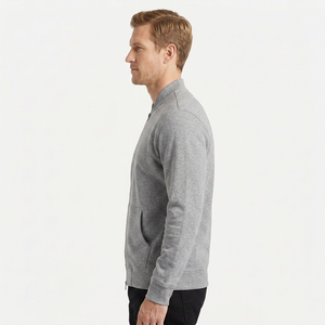 Men's Gray <b>Fleece</b> Bomber <b>Jacket</b> Stand Collar Zipper Front Pockets Casual Autumn Wear Bomber <b>Jacket</b> - Product Image 4