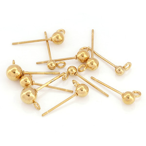 18k Gold Plated Stainless Steel Round Bead <b>Earring</b> Posts For <b>Earring</b> Making Jewelry Findings H1505 - Product Image 1