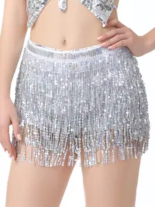 Danse du ventre Performance porter Sexy femmes paillettes balançoire paillettes gland frange hanche écharpe ceinture taille jupe en mousseline de soie Wrap pour Festival - Product Image 5