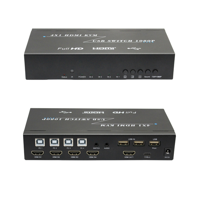 KVM HDMI 4x1 Multiviewer Switch 4K HDMI KVM 4 in 1 Out Seamless Quad Multi-viewer Video Cutting Switcher for 4 PC