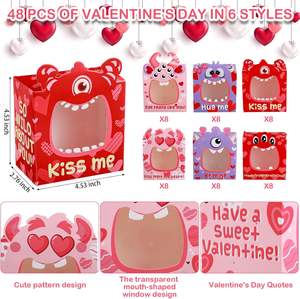 กล่องขนมวาเลนไทน์พร้อม<span class=keywords><strong>หน้าต่าง</strong></span> PVC กล่องคุกกี้คัพเค้กวาเลนไทน์ลายมอนสเตอร์สำหรับงานปาร์ตี้ในห้องเรียนหรือของชำร่วยในงานโรงเรียน - Product Image 3