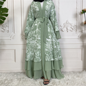 Vestido de estilo cárdigan musulmán para mujer, estampado de Oriente Medio, costura, modestia, Abaya - Product Image 3