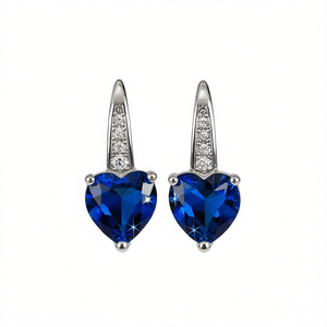 Pendientes de Cristal con Forma de Corazón E1500, Engaste de Garra Azul Zafiro, Joyería Romántica para Uso Diario de Mujer - Product Image 1