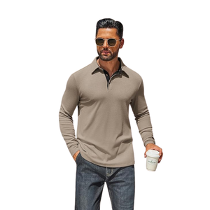 Polo décontracté à manches longues pour homme avec tissu doux et respirant. Polo léger pour tous les jours, idéal pour les tenues décontractées - Product Image 3