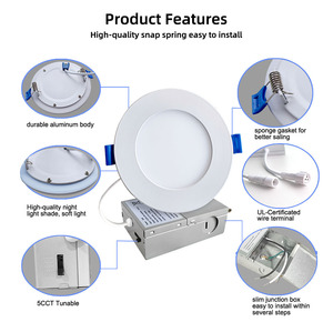 Panel <span class=keywords><strong>LED</strong></span> Empotrable Delgado sin Caja de 4 Pulgadas con Luz Nocturna, 5 Temperaturas de Color Seleccionables, 120V, Regulable, con Certificación ETL para Ubicaciones Húmedas - Product Image 4