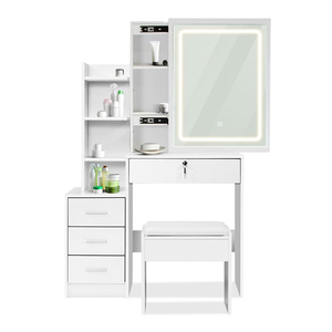 Meuble sous-vasque blanc bon marché <span class=keywords><strong>avec</strong></span> lumière <span class=keywords><strong>LED</strong></span> <span class=keywords><strong>miroir</strong></span> de maquillage tiroirs <span class=keywords><strong>coiffeuse</strong></span> bois stockage moderne Table sous-vasque maquillage - Product Image 2