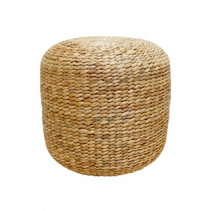 Puf Redondo Artesanal de Jacinto de Agua, Estilo Minimalista, Otomana Multifuncional para Decoración de Sala de Estar y Dormitorio - Product Image 1
