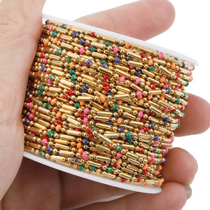 18k PVD or acier inoxydable émail multicolore perle chaîne collier boule chaîne pour la fabrication de bijoux à bricoler soi-même - Product Image 3