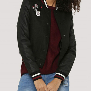 Veste de baseball vintage noire pour femme, style universitaire, broderie personnalisée, prix bas, bonne affaire - Product Image 4