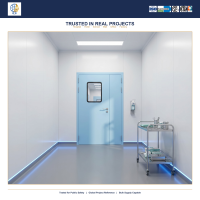 Porte d'hôpital hygiénique en acier à feuilles inégales avec revêtement antibactérien bleu clair pour salle blanche pharmaceutique – Vente en gros fabricant
