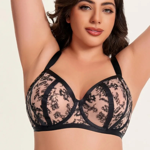 Reggiseno <span class=keywords><strong>Minimizer</strong></span> Sexy in Pizzo Trasparente da Donna 75D-95K Senza Imbottitura <span class=keywords><strong>con</strong></span> <span class=keywords><strong>Ferretto</strong></span>, Traspirante, Ricamo Floreale, Lingerie Taglie Forti - Product Image 2
