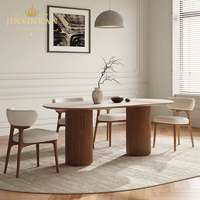 Table à manger moderne en pierre frittée, plateau ovale aspect marbre, base en bois massif cannelé, vente en gros, mobilier de salle à manger et d'hôtel