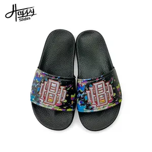 Men Slippers Logo Online Shopping High Quality Pu Slide Sandals,Custom Designed Embossed Slippers, Design Fashion Pu PVC Slides