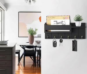 Organizador de Llaves de Madera para Montar en la Pared con Estante para Correo, para la Entrada, Decoración del Hogar, Almacenamiento, Organizador de Llaves para Puerta - Product Image 4