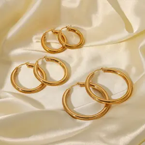 Classic Gold Silver Round Circle Big Hoop Earrings Dainty 30mm 40mm 50mm Stainless Steel Tube Hoop Clip On Earing Jewelry