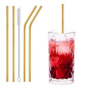 Offre Spéciale – Pailles Réutilisables en Acier Inoxydable Courbées et Droites, Agitateurs Lisses pour Café et Cocktails, Brosse de Nettoyage Métallique Pratique - Product Image 1