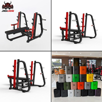 Banc de musculation plat avec bras de sécurité réglables et rangement pour plaques, idéal pour l'entraînement de la force de la poitrine et des triceps en salle de sport commerciale