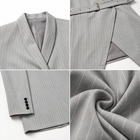 Blazer gris à rayures fines pour femme, style châle, manches longues, manteau portefeuille avec ceinture et poignets boutonnés, idéal pour le bureau et les affaires, vente en gros